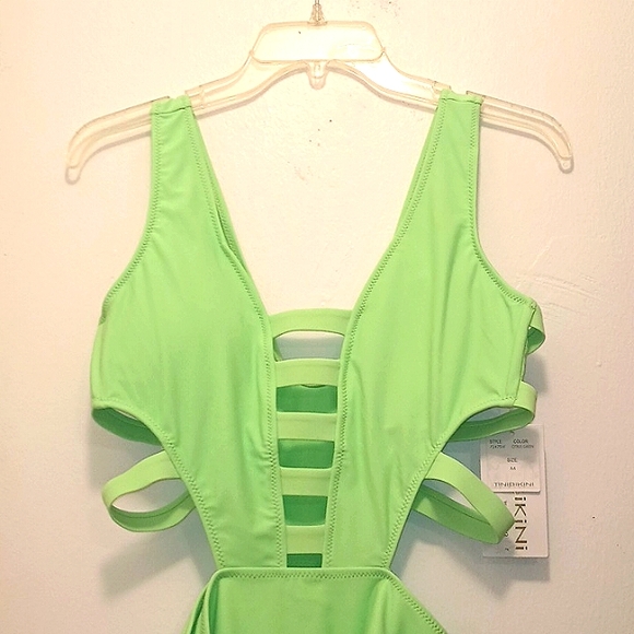 TANKINI NEON GREEN ONE PIECE BATHING SUIT - Picture 2 of 5